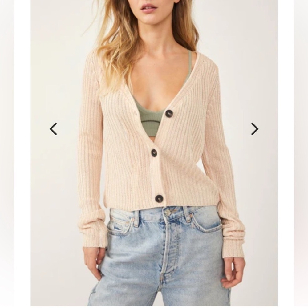 Free People Game On Cardigan in Light Pink- Size M - Picture 6 of 8